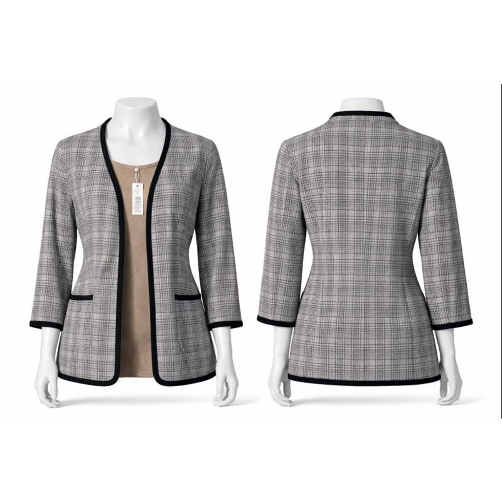 Max Studio Women’s Glen Plaid Open Front Blazer Jacket Small Black White nwt